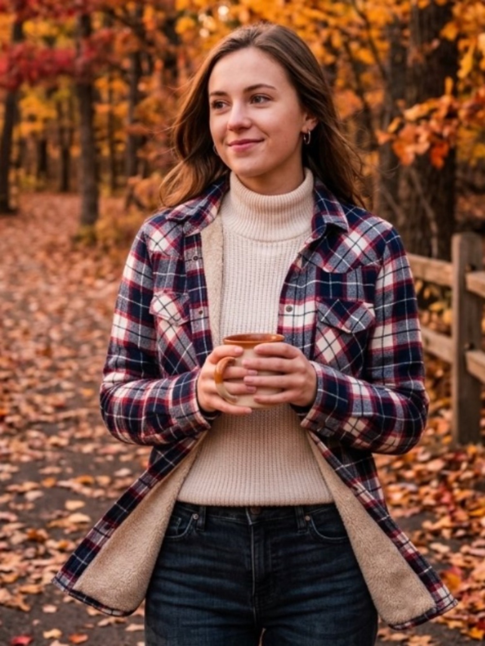 Ultra-Cozy Jachs Girlfriend Plush Faux-Fur Lined Plaid Flannel Shacket - Size M